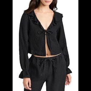 Nation LTD womens Camila Ruffle Tie-Front Linen Top Medium